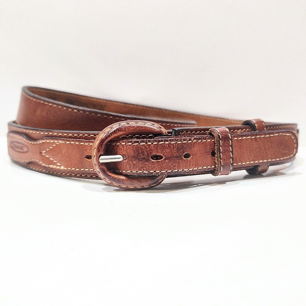 Vintage JORDACHE Brown Leather Women's Belt Size 36 Made In USA by Leegin 7656
